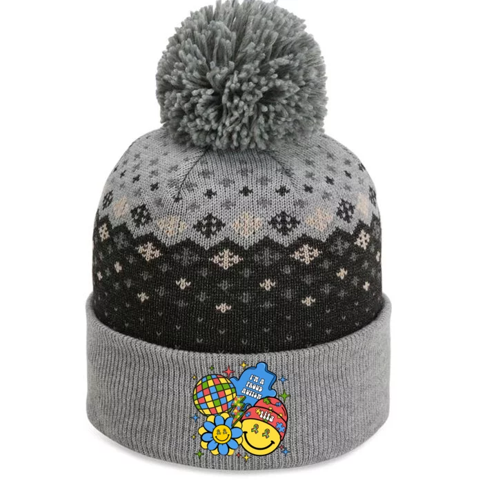 Im A Proud Autism Tita Groovy Face Autism Aunt Nephew Niece Gift The Baniff Cuffed Pom Beanie