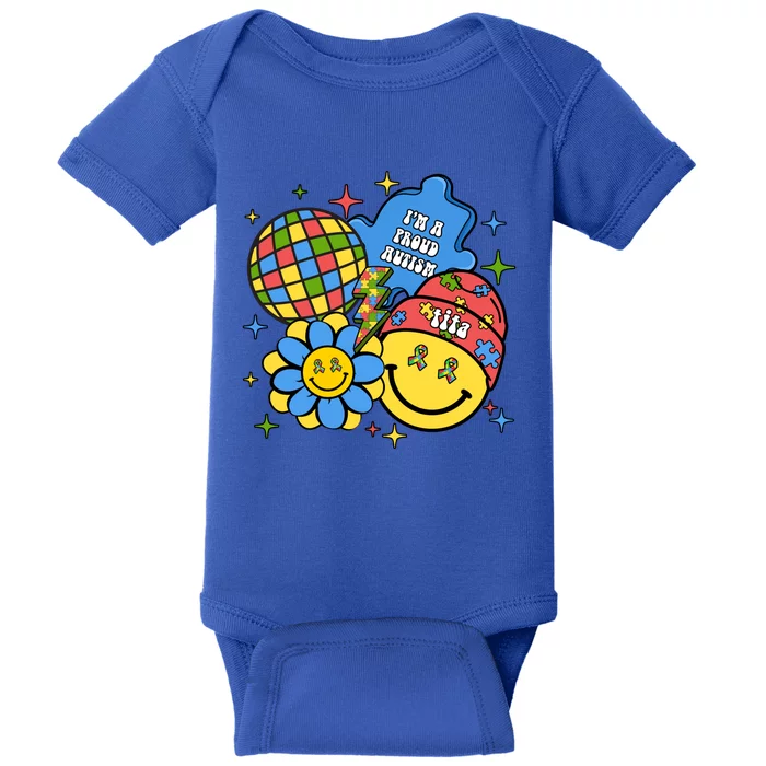 Im A Proud Autism Tita Groovy Face Autism Aunt Nephew Niece Gift Baby Bodysuit