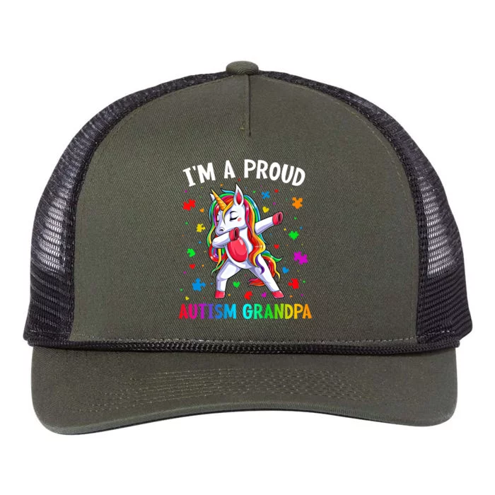 IM A Proud Autism Grandpa Dabbing Unicorn Autism Awareness Gift Retro Rope Trucker Hat Cap