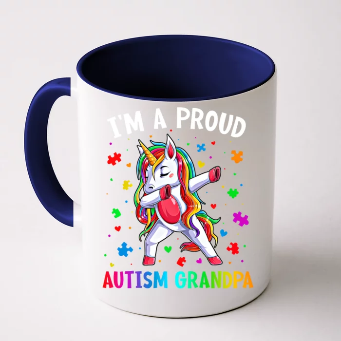 IM A Proud Autism Grandpa Dabbing Unicorn Autism Awareness Gift Front & Back Coffee Mug