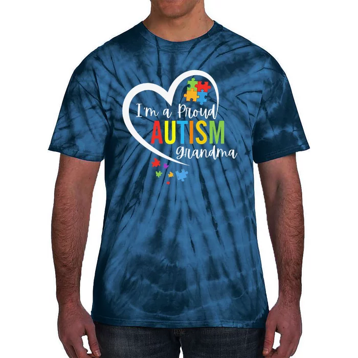 I'm A Proud Grandma Love Heart Autism Awareness Puzzle Tie-Dye T-Shirt