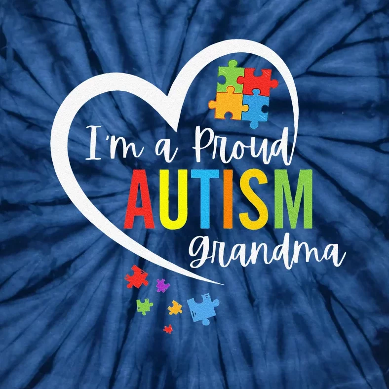 I'm A Proud Grandma Love Heart Autism Awareness Puzzle Tie-Dye T-Shirt