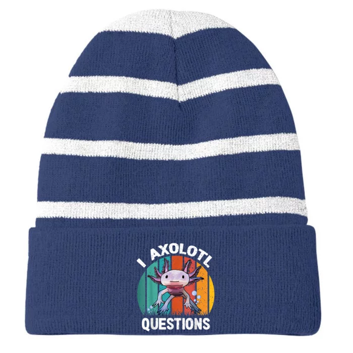 I Axolotl Questions Shirt Youth Kids Retro 90s Funny Axolotl Striped Beanie with Solid Band