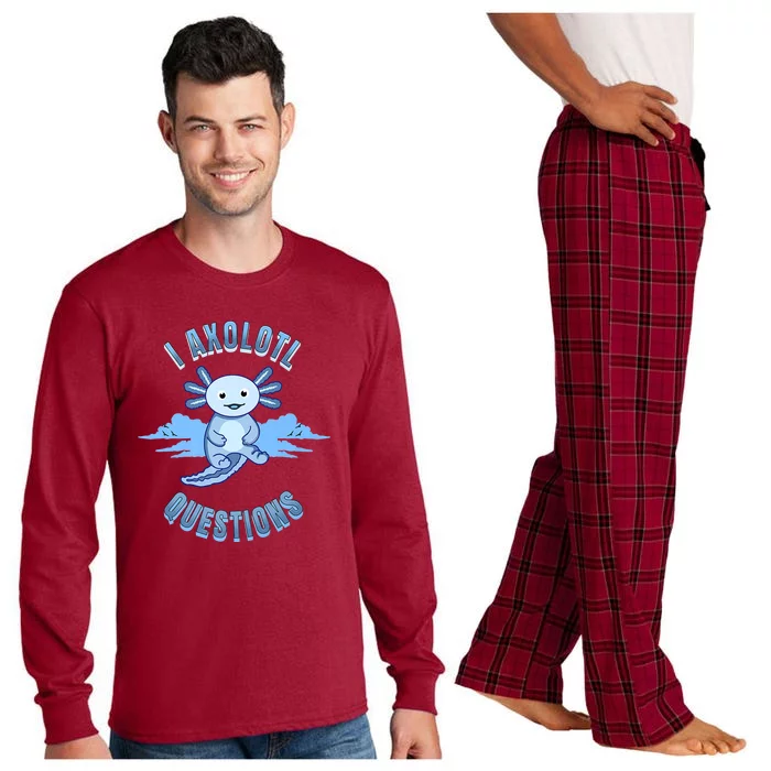 I Axolotl Questions Blue Axolotl Design Long Sleeve Pajama Set