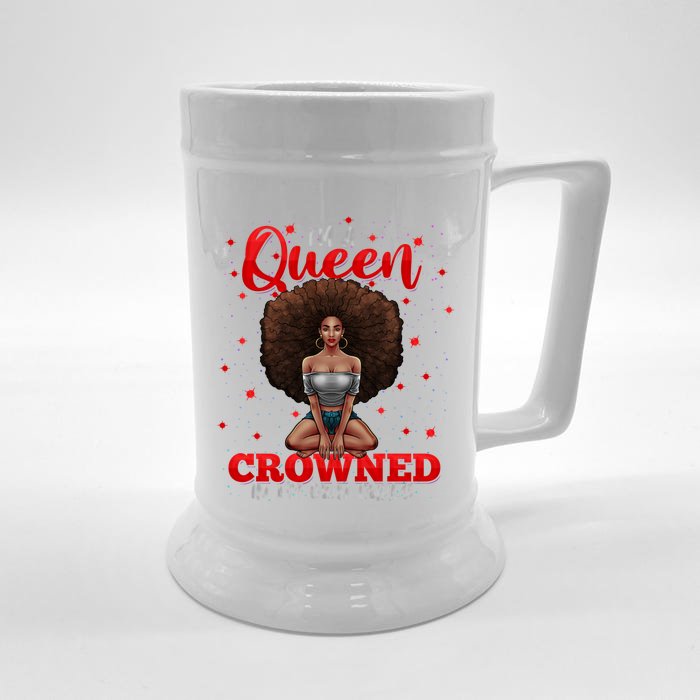 I'm A Queen Crowned In My Own Curls Pink Black Magic Gift Front & Back Beer Stein