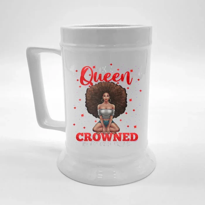 I'm A Queen Crowned In My Own Curls Pink Black Magic Gift Front & Back Beer Stein