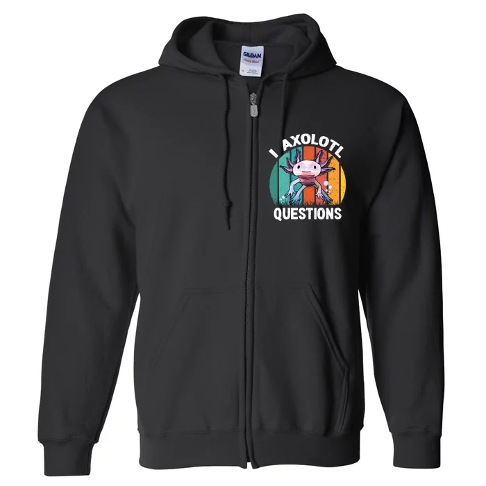 I Axolotl Questions Shirt Youth Kids Retro 90s Funny Axolotl Full Zip Hoodie