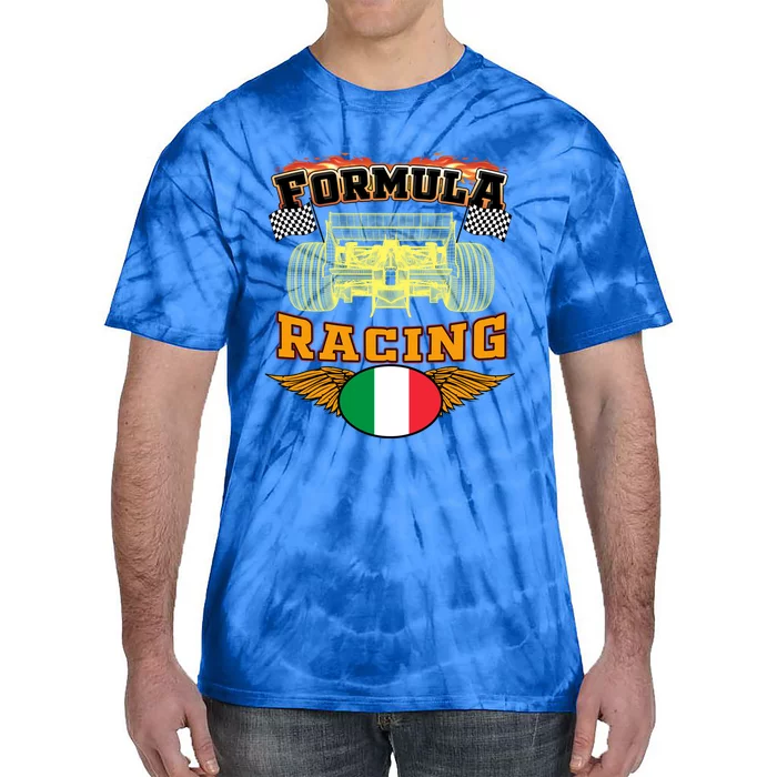 Italian Auto Race Italy Flag Formula Racing Car Blueprint Cute Gift Tie-Dye T-Shirt