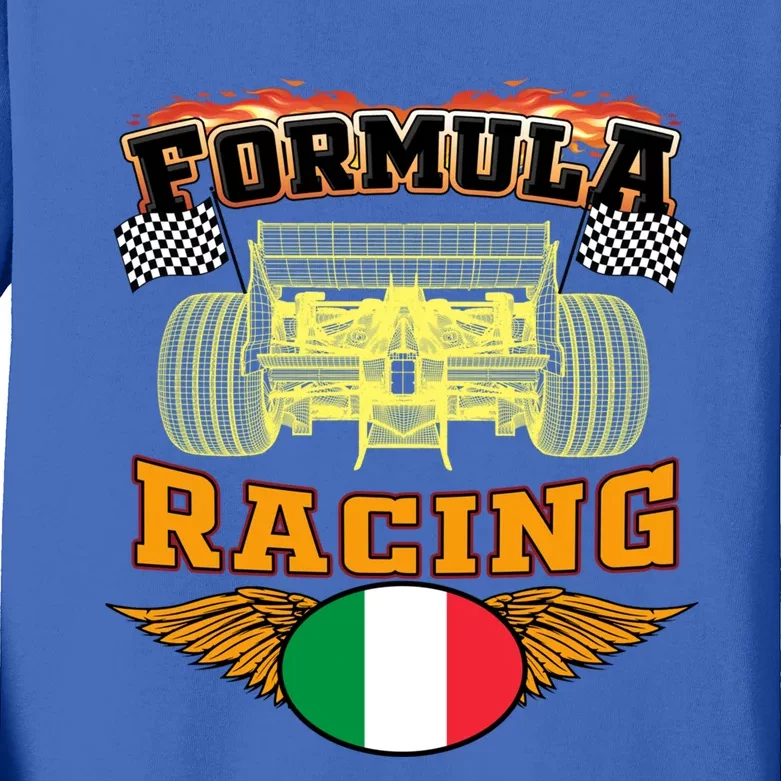 Italian Auto Race Italy Flag Formula Racing Car Blueprint Cute Gift Kids Long Sleeve Shirt