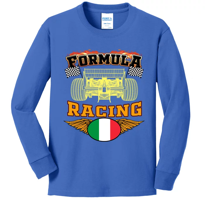 Italian Auto Race Italy Flag Formula Racing Car Blueprint Cute Gift Kids Long Sleeve Shirt