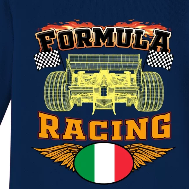 Italian Auto Race Italy Flag Formula Racing Car Blueprint Cute Gift Baby Long Sleeve Bodysuit