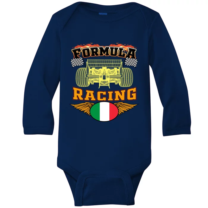 Italian Auto Race Italy Flag Formula Racing Car Blueprint Cute Gift Baby Long Sleeve Bodysuit