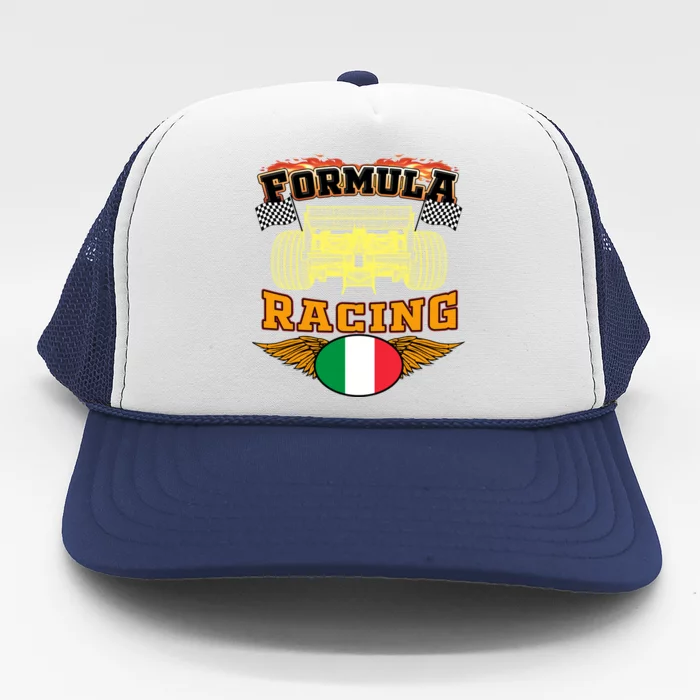 Italian Auto Race Italy Flag Formula Racing Car Blueprint Cute Gift Trucker Hat