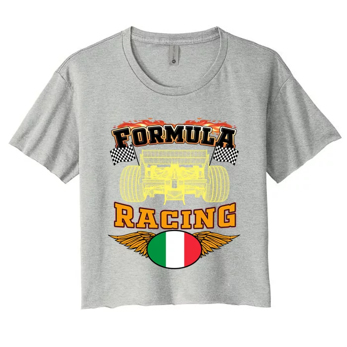 Italian Auto Race Italy Flag Formula Racing Car Blueprint Cute Gift Women's Crop Top Tee