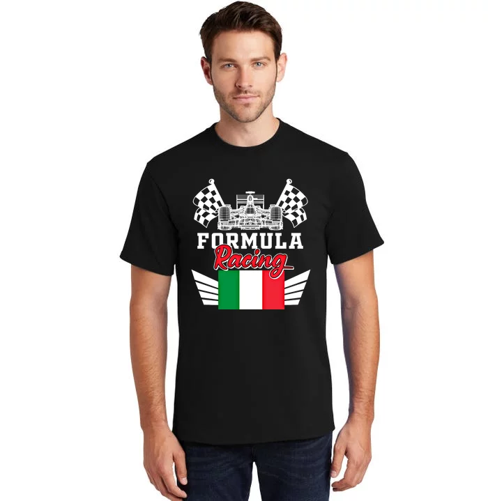 Italian Auto Race Italy Flag Formula Racing Car Blueprint Meaningful Gift Tall T-Shirt