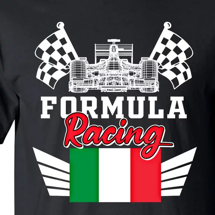 Italian Auto Race Italy Flag Formula Racing Car Blueprint Meaningful Gift Tall T-Shirt