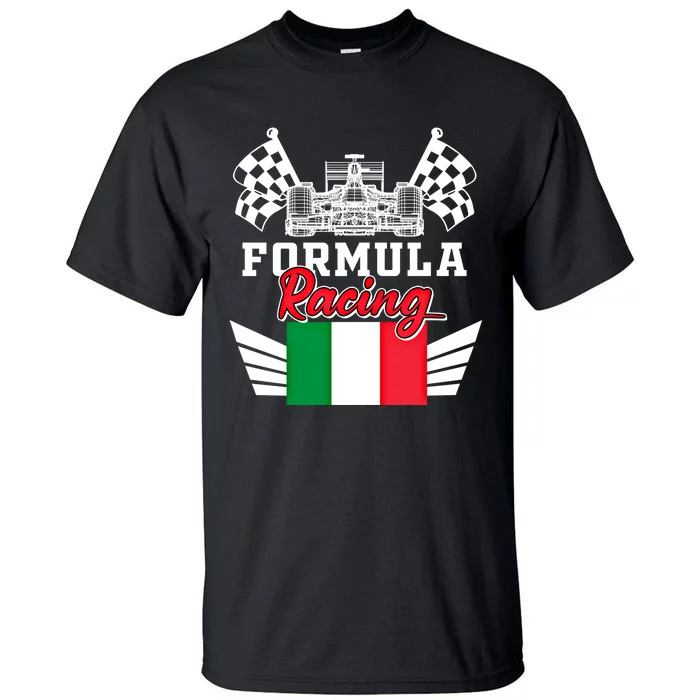 Italian Auto Race Italy Flag Formula Racing Car Blueprint Meaningful Gift Tall T-Shirt