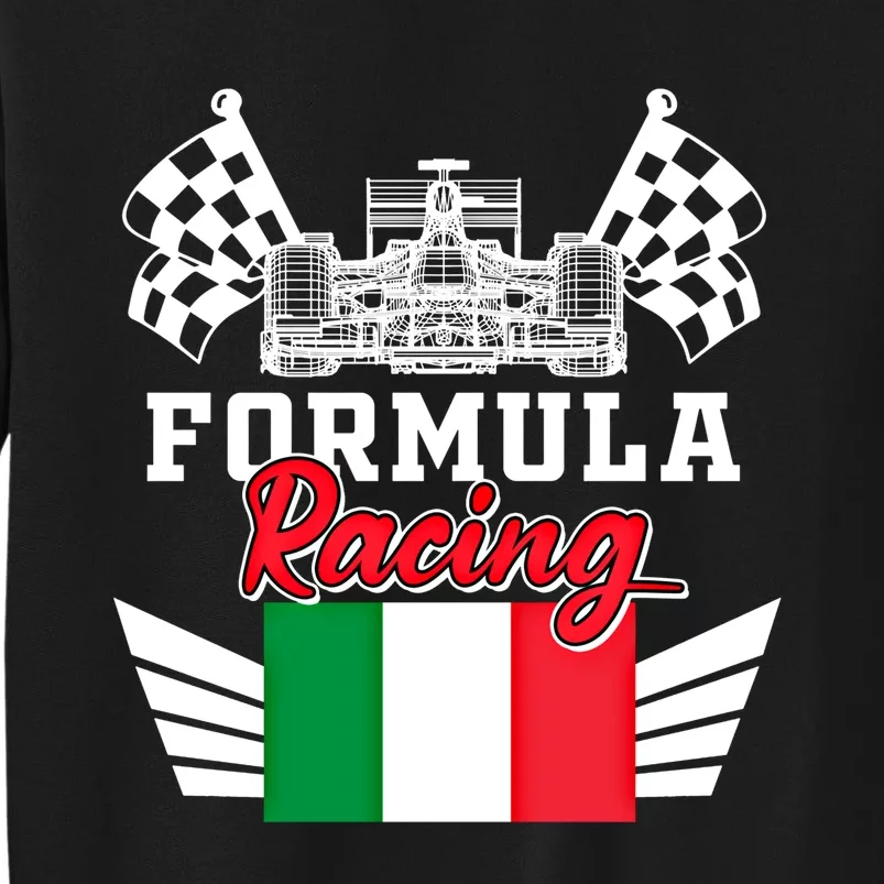 Italian Auto Race Italy Flag Formula Racing Car Blueprint Meaningful Gift Tall Sweatshirt