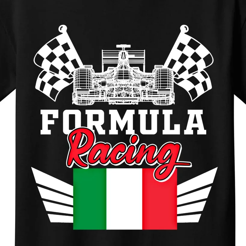 Italian Auto Race Italy Flag Formula Racing Car Blueprint Meaningful Gift Kids T-Shirt