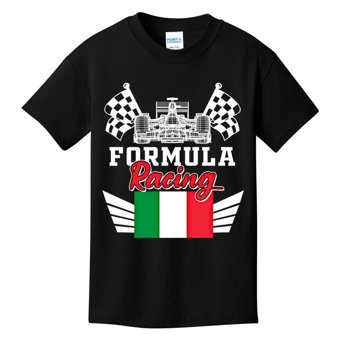 Italian Auto Race Italy Flag Formula Racing Car Blueprint Meaningful Gift Kids T-Shirt