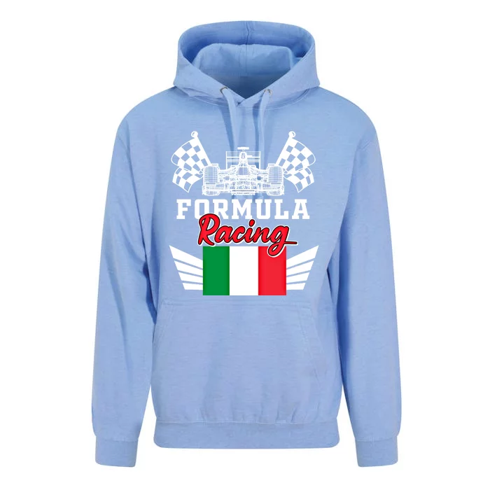 Italian Auto Race Italy Flag Formula Racing Car Blueprint Meaningful Gift Unisex Surf Hoodie