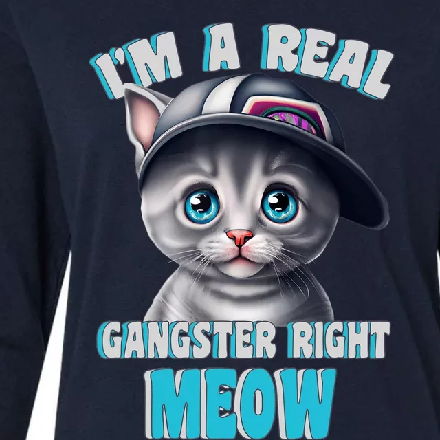 I'm A Real Gangster Right Meow Cute Kitten Womens Cotton Relaxed Long Sleeve T-Shirt