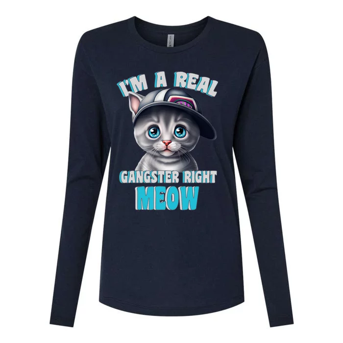 I'm A Real Gangster Right Meow Cute Kitten Womens Cotton Relaxed Long Sleeve T-Shirt