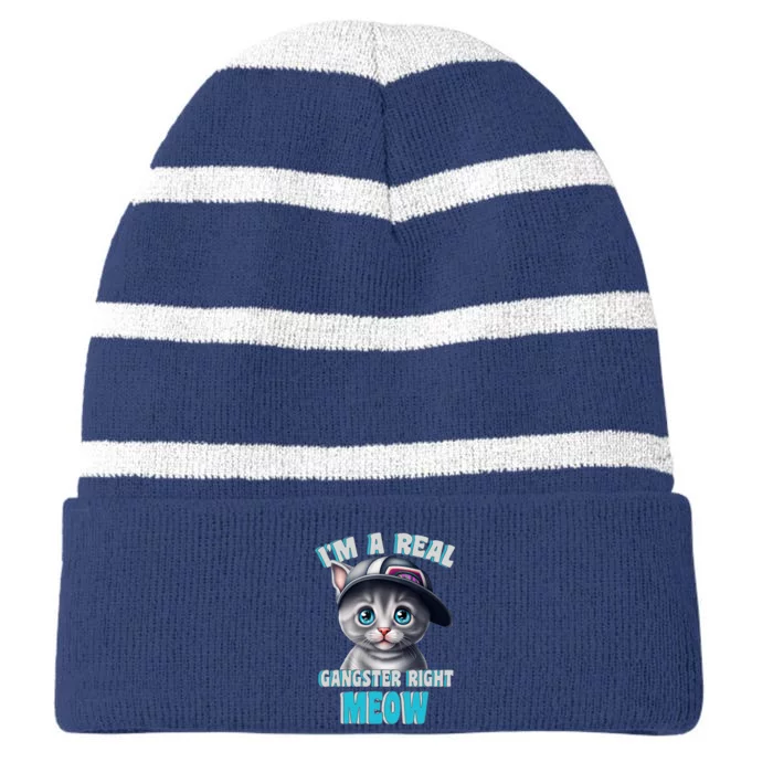 I'm A Real Gangster Right Meow Cute Kitten Striped Beanie with Solid Band