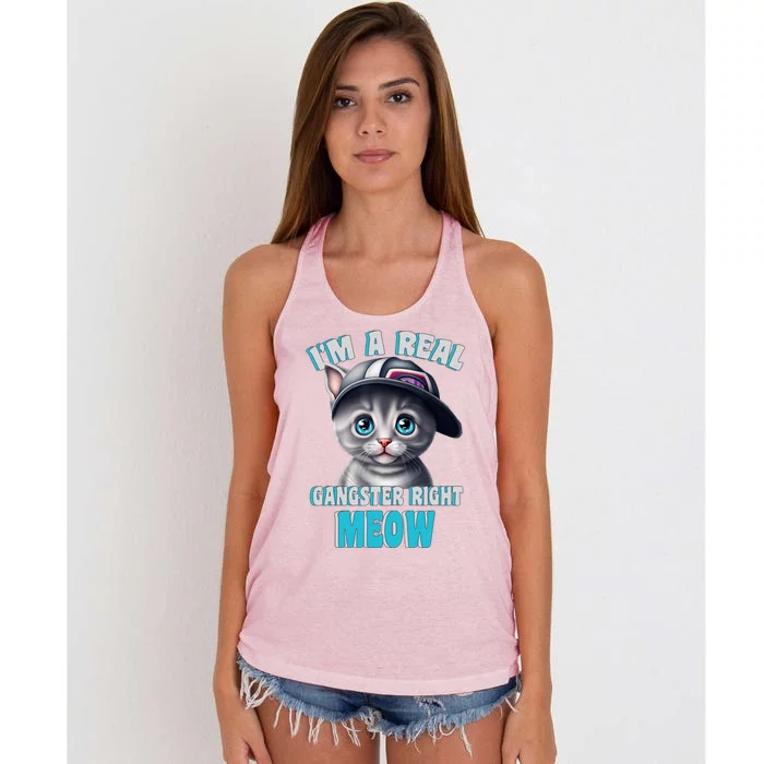 I'm A Real Gangster Right Meow Cute Kitten Women's Knotted Racerback Tank