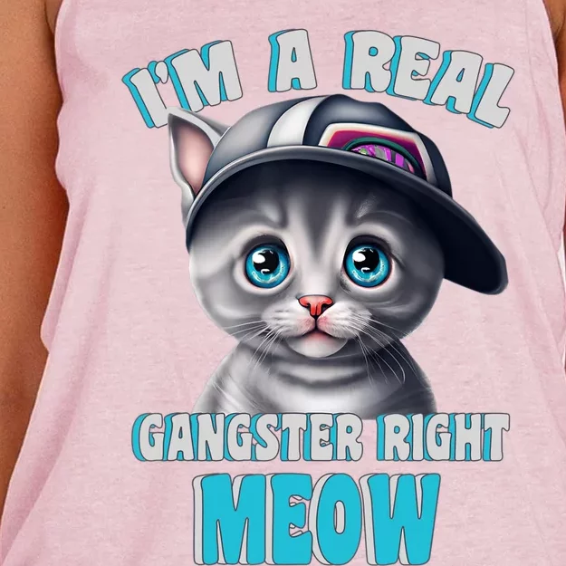 I'm A Real Gangster Right Meow Cute Kitten Women's Knotted Racerback Tank