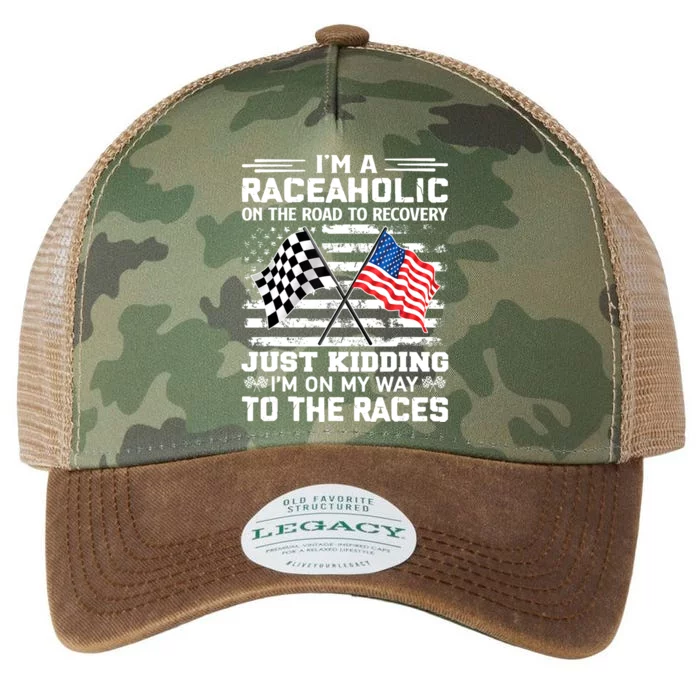 IM A Raceaholic On The Road To Recovery Kidding Legacy Tie Dye Trucker Hat