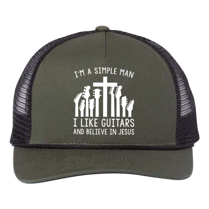 Im A Simple Man I Like Guitars And Believe In Jesus Retro Rope Trucker Hat Cap