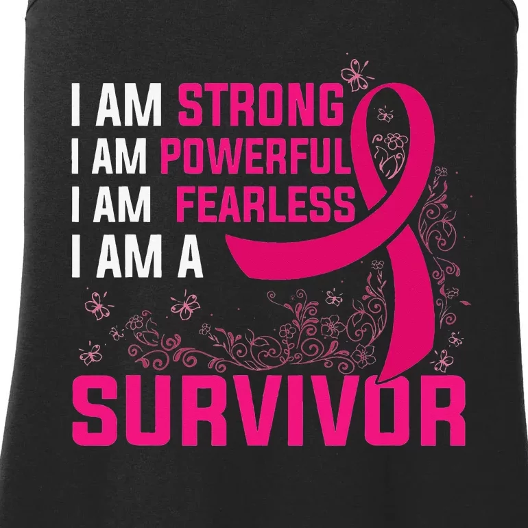 I Am Strong Powerful Fearless Pink Breast Cancer Survivor Ladies Essential Tank