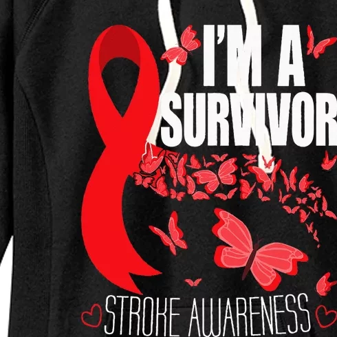 Im A Survivor Stroke Awareness Red Ribbon Brain Attack Women's Fleece Hoodie