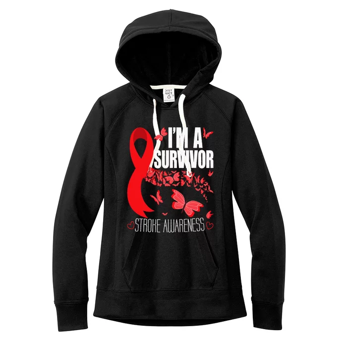 Im A Survivor Stroke Awareness Red Ribbon Brain Attack Women's Fleece Hoodie