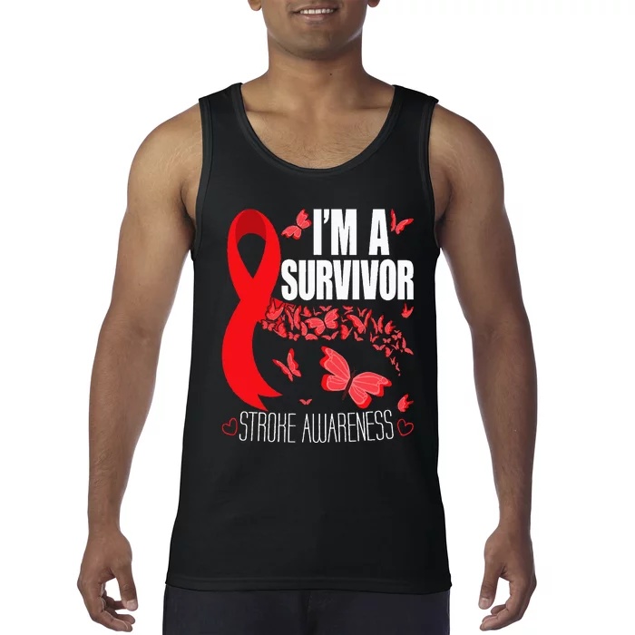 Im A Survivor Stroke Awareness Red Ribbon Brain Attack Tank Top