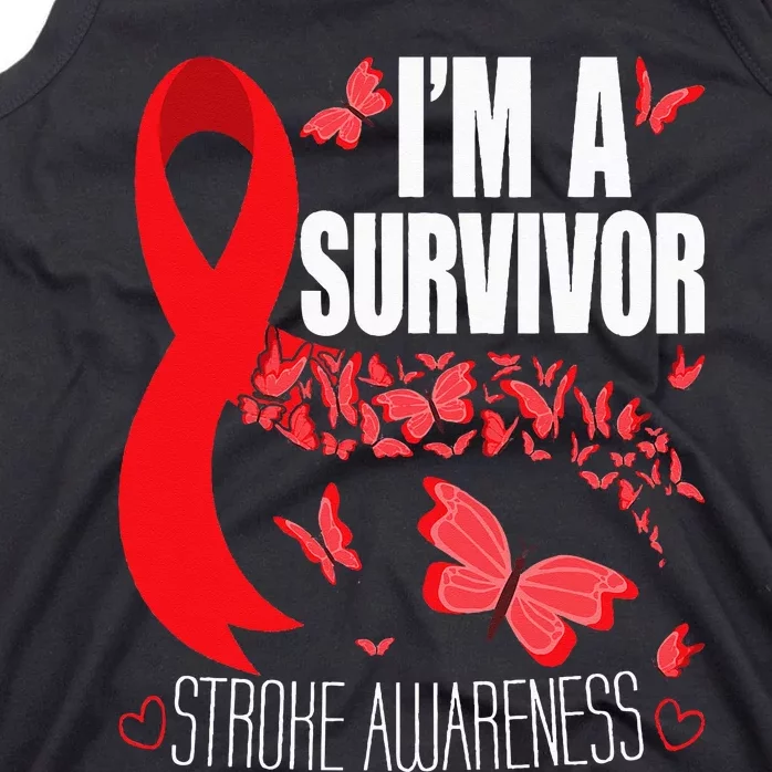 Im A Survivor Stroke Awareness Red Ribbon Brain Attack Tank Top