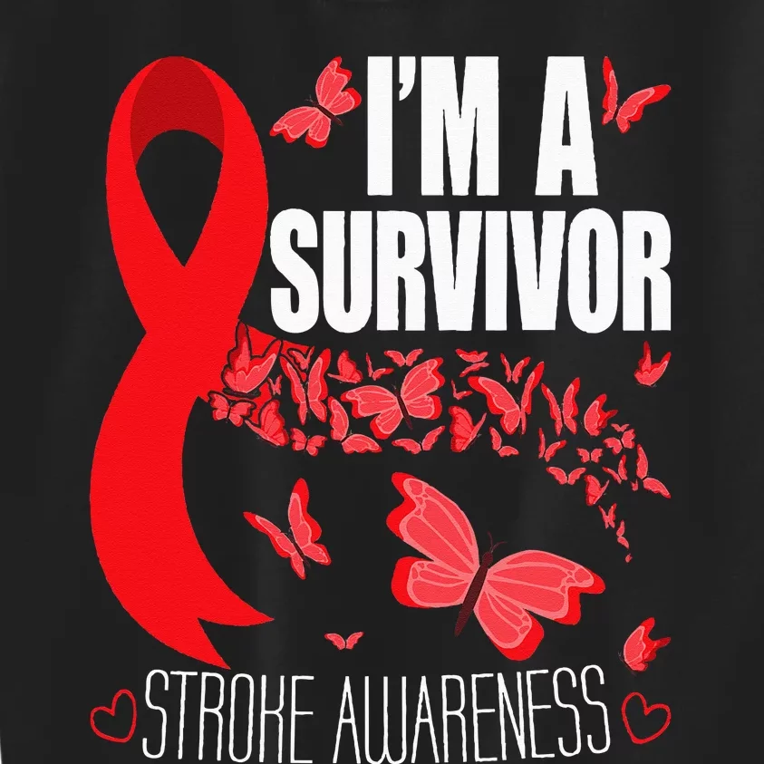 Im A Survivor Stroke Awareness Red Ribbon Brain Attack Kids Sweatshirt