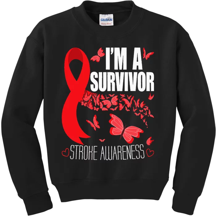 Im A Survivor Stroke Awareness Red Ribbon Brain Attack Kids Sweatshirt