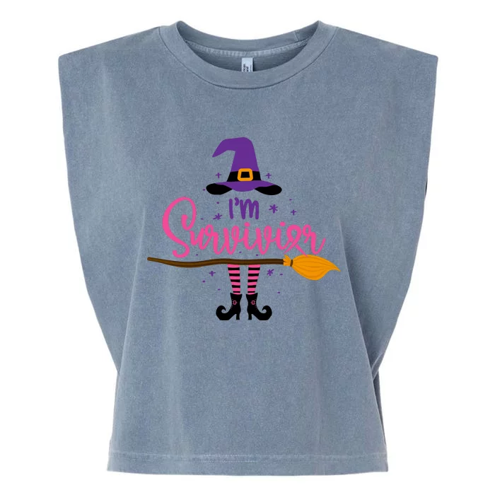 I'm A Survivor Halloween Breast Cancer Awareness Witch Garment-Dyed Women's Muscle Tee