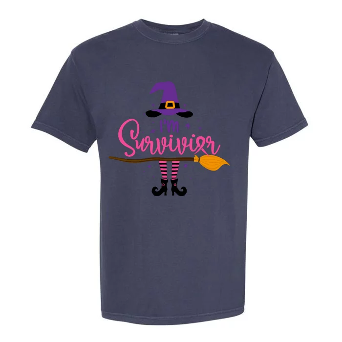 I'm A Survivor Halloween Breast Cancer Awareness Witch Garment-Dyed Heavyweight T-Shirt