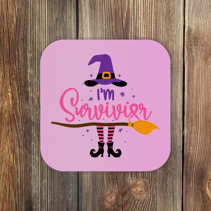 I'm A Survivor Halloween Breast Cancer Awareness Witch Coaster