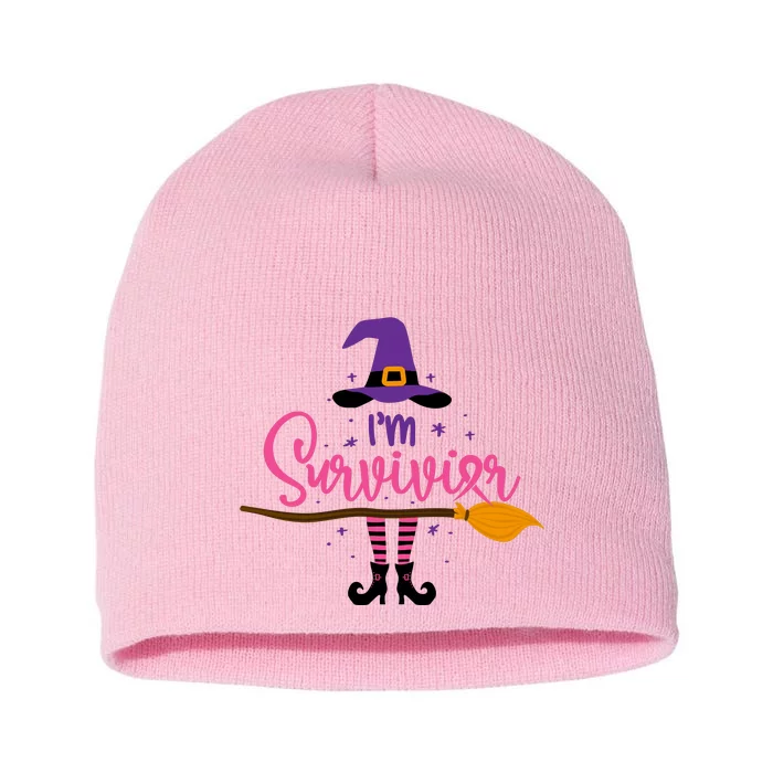 I'm A Survivor Halloween Breast Cancer Awareness Witch Short Acrylic Beanie