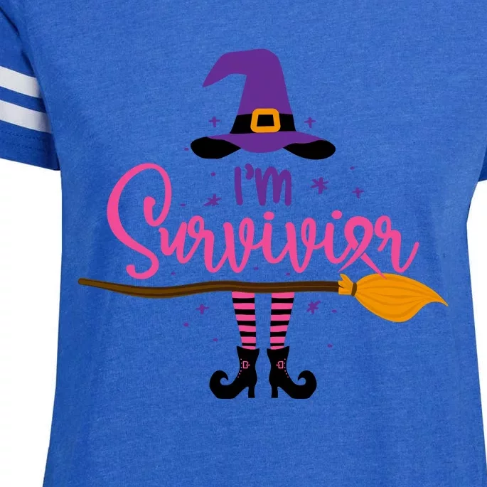 I'm A Survivor Halloween Breast Cancer Awareness Witch Enza Ladies Jersey Football T-Shirt