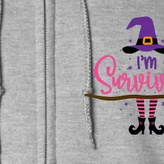 I'm A Survivor Halloween Breast Cancer Awareness Witch Full Zip Hoodie