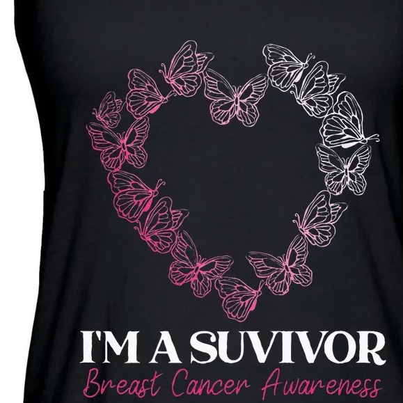 I'm A Survivor Breast Cancer Awareness Pink Butterfly Heart Ladies Essential Flowy Tank