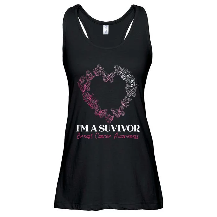 I'm A Survivor Breast Cancer Awareness Pink Butterfly Heart Ladies Essential Flowy Tank