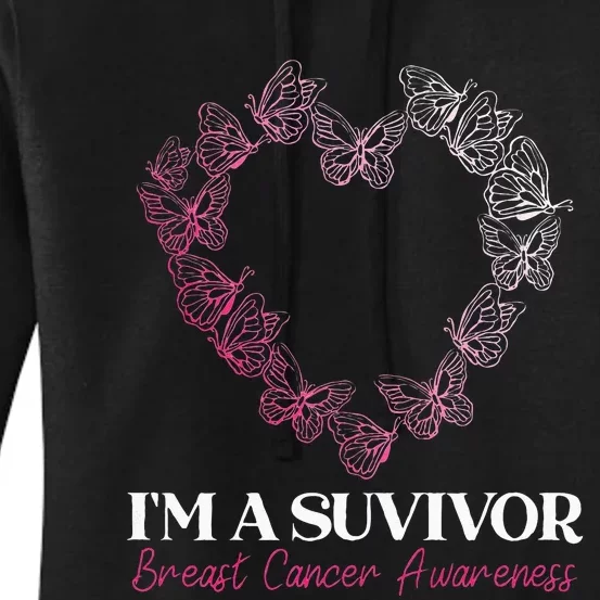 I'm A Survivor Breast Cancer Awareness Pink Butterfly Heart Women's Pullover Hoodie