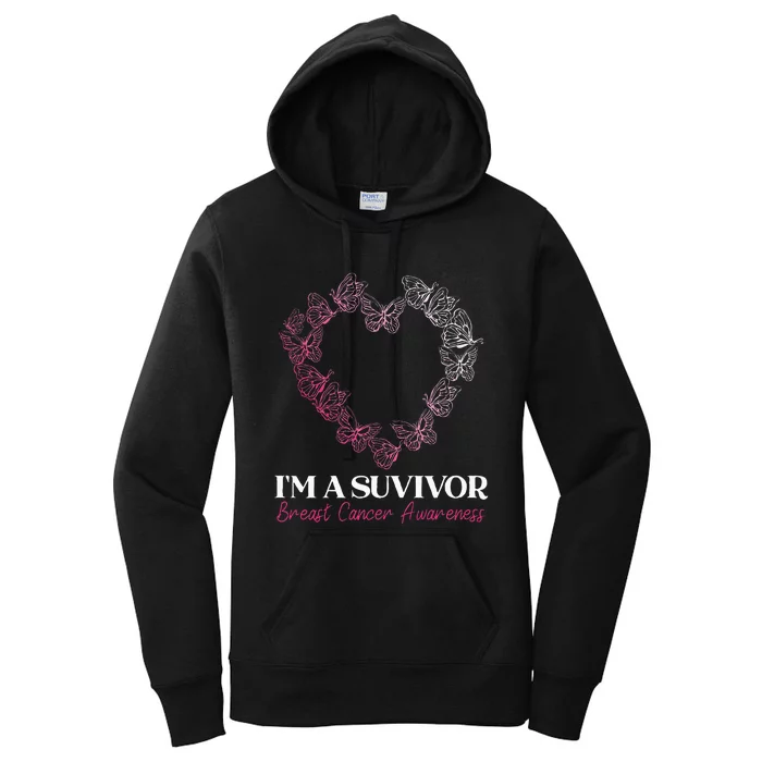 I'm A Survivor Breast Cancer Awareness Pink Butterfly Heart Women's Pullover Hoodie