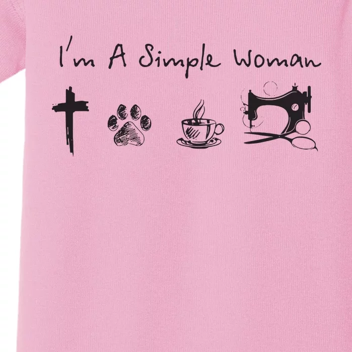 Im A Simple Woman Jesus Dog Coffee Sewing Baby Bodysuit